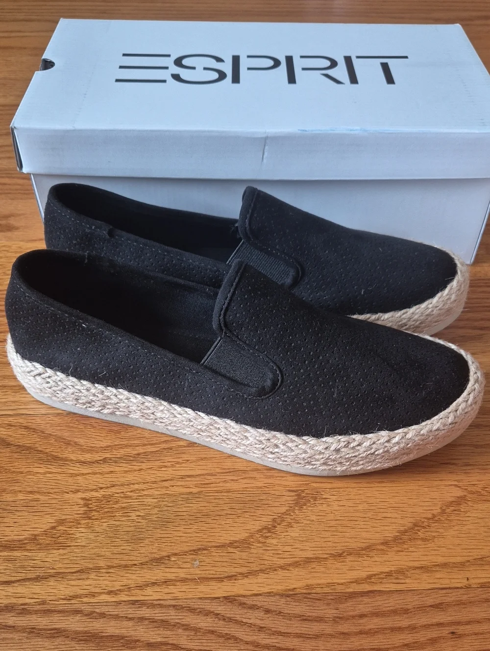 Esprit Black Slip-On Espadrilles with Jute Trim